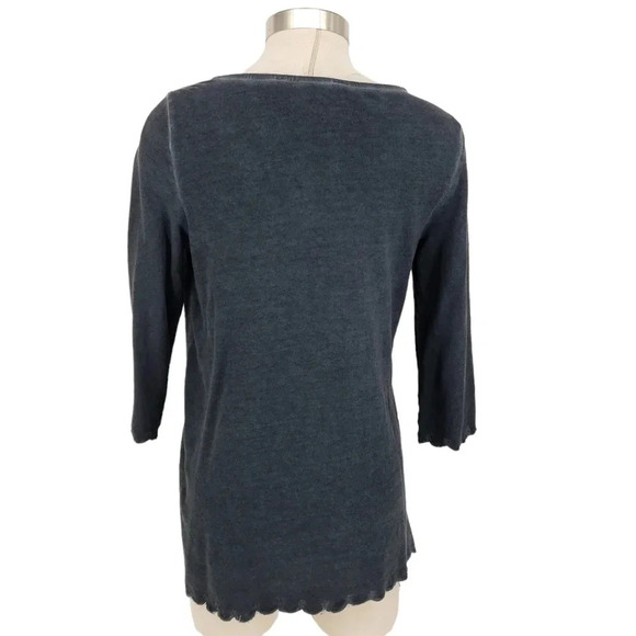 Soft Surroundings Top Malolo Embroidered 3/4 Sleeve Ruffle Hem V Neck Shirt - Picture 6 of 9